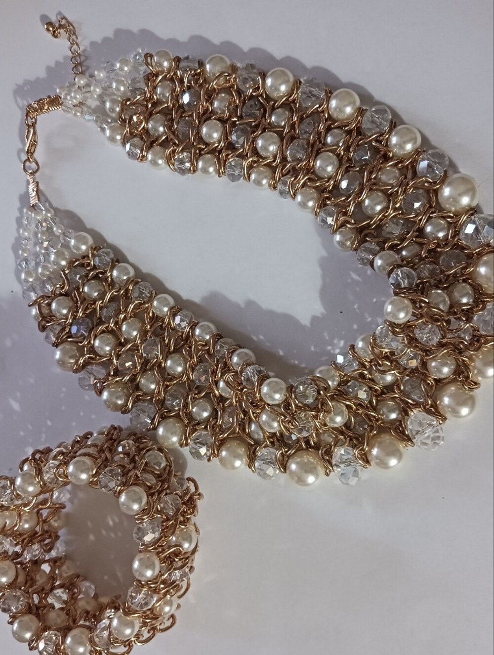 4-Strand Aurora Borealis And Faux Pearl Necklace And Bracelet, NWOT
